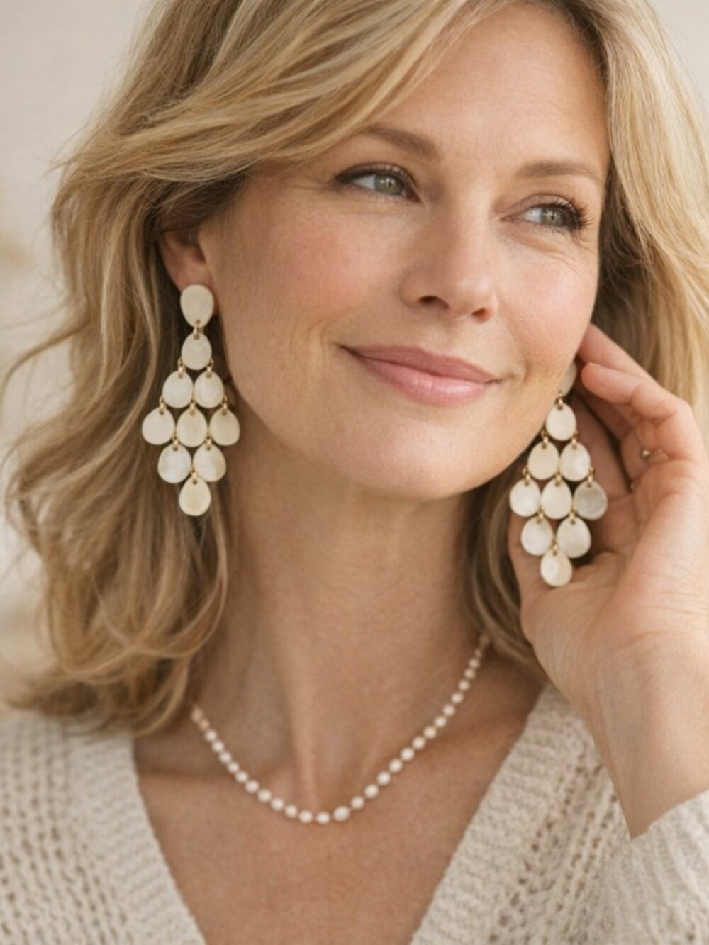 J. Jill Ivory Shell Chandelier Earrings Mother of Pearl Bridal Seaside Coast NWT